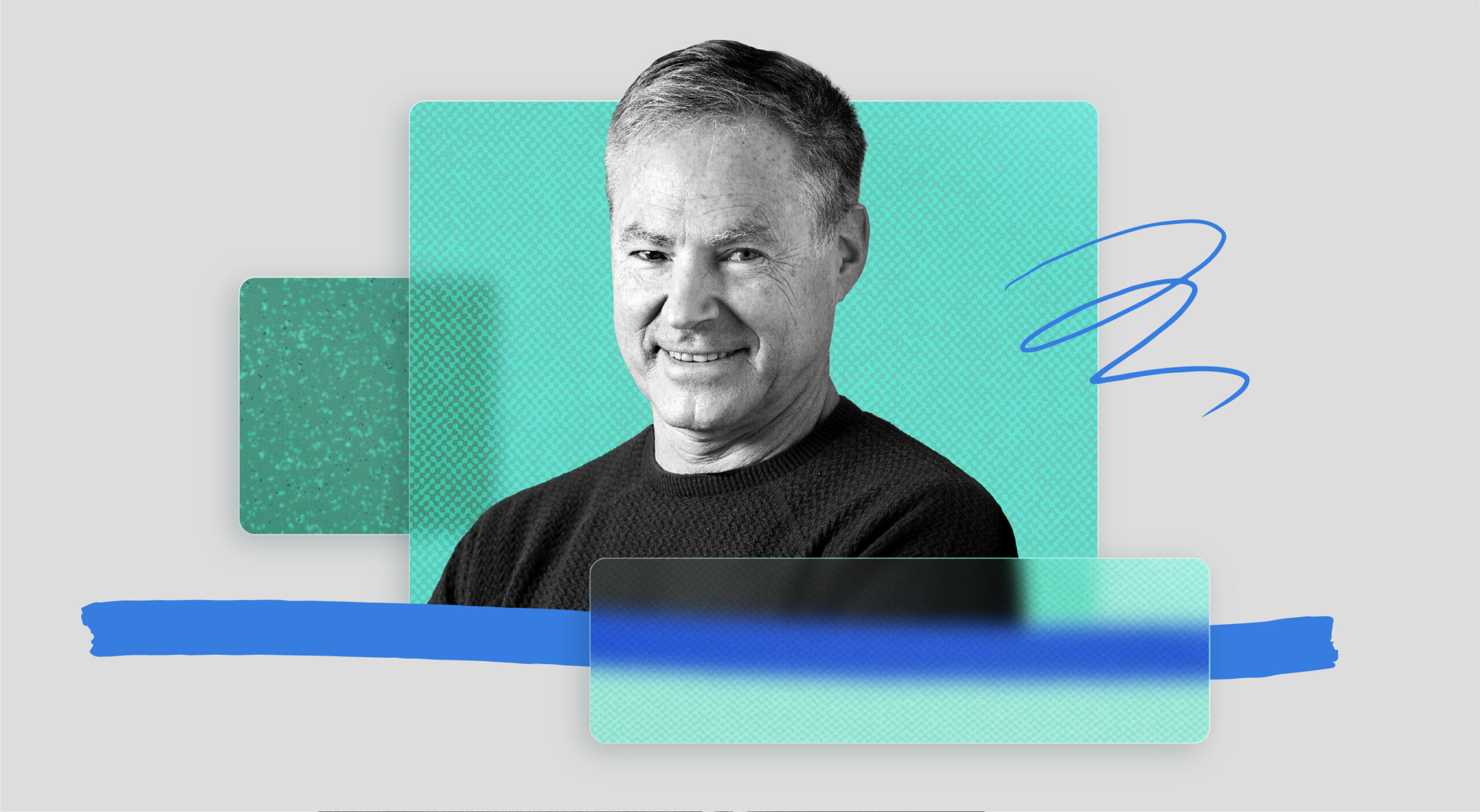 An image of a man with a blue background.