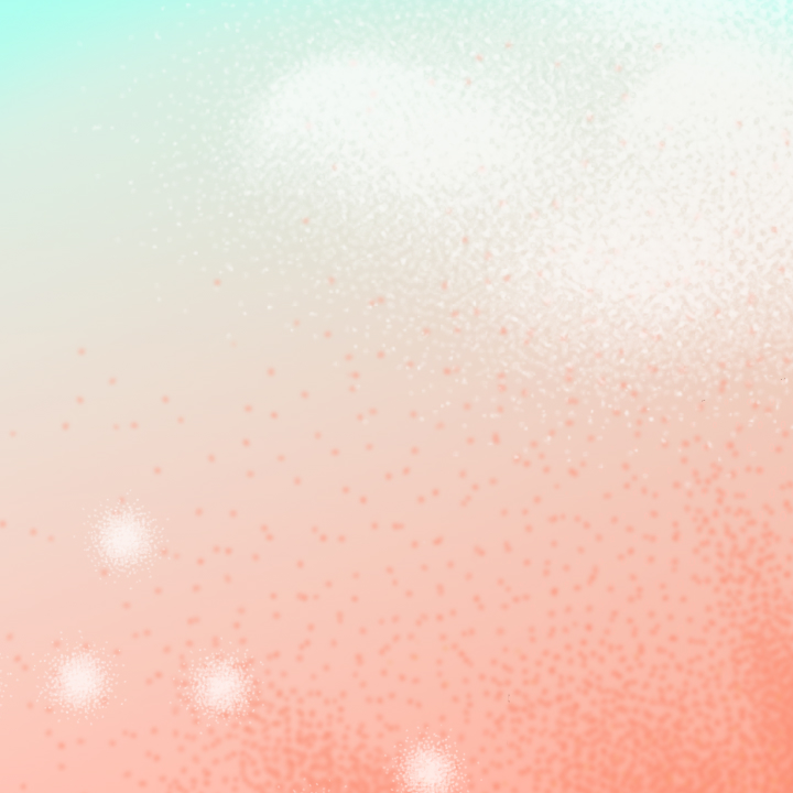 Gradient background transitioning from teal to orange with a sparkling texture and scattered light flares.